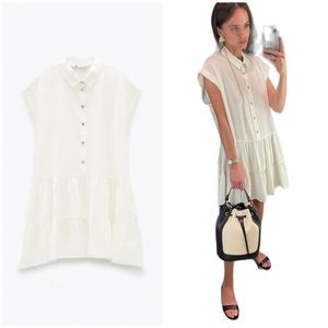 Zara Textured Tiered White Ecru Dress